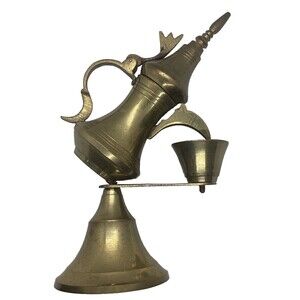 Vintage Brass Decorative Coffee Pot & Cup on a Stand India Approx 7 Inches